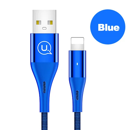 Blue USAMS USB кабель для iPhone Быстрая зарядка для iPhone кабель светодиодный светильник USB кабель синхронизации данных для iPhone X 8 7 6 6S Plus 5 5C 5S SE - Цвет: Blue