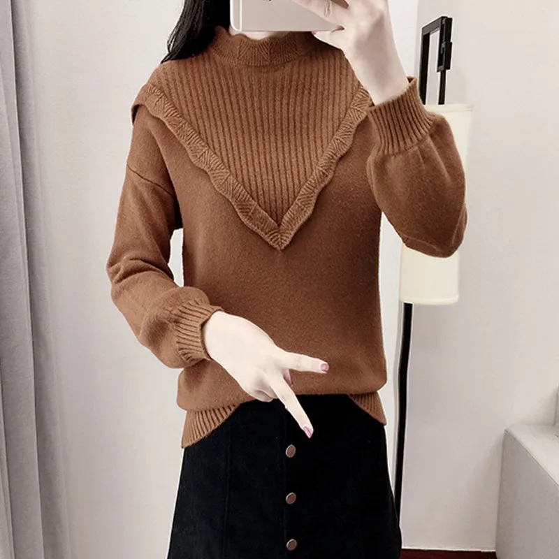 2018 осень вязаный свитер Для женщин рюшами пуловеры свитеры Зимняя мода