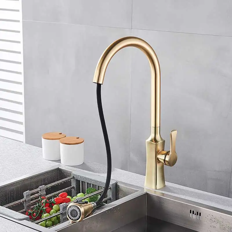 Матовый золотой вытяжной кухонный кран на бортике смеситель для кухни ванной комнаты кран поток распылительная головка холодный горячий кран для кухни