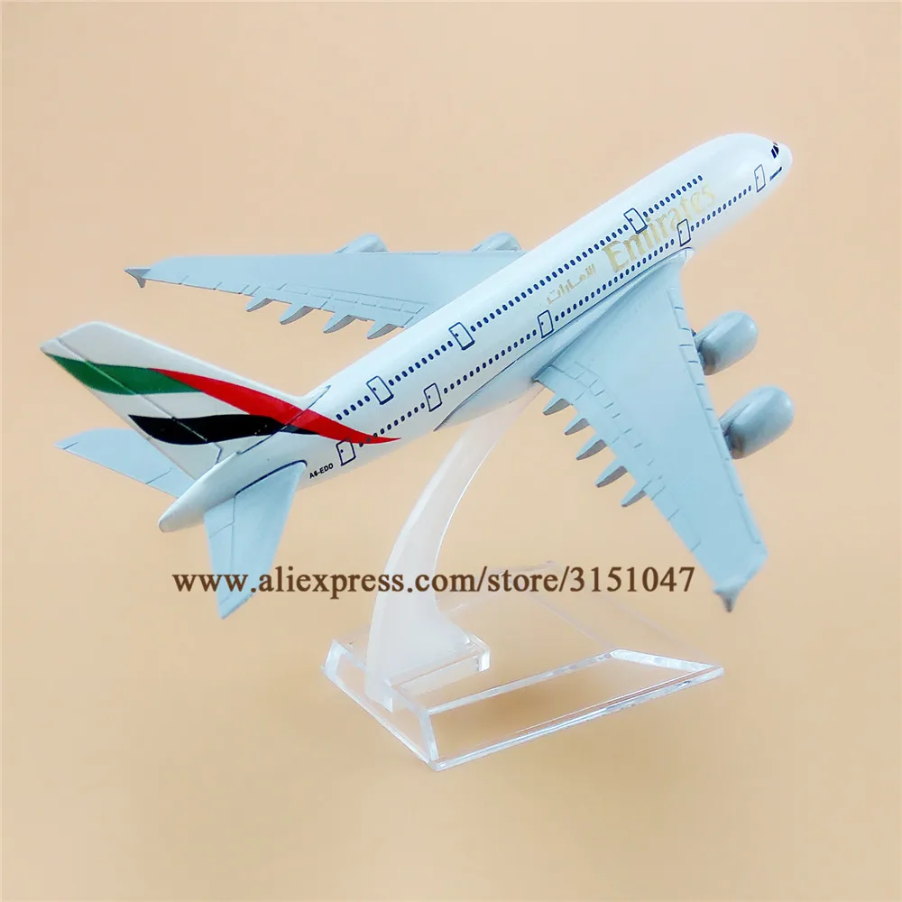 Модель самолета Air Emirates A380 Airlines Airbus 380 Airways 16 см модель из сплава металла с