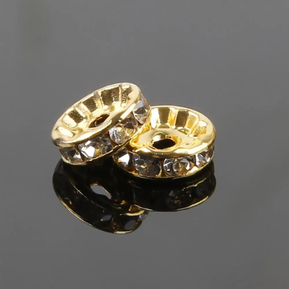 Gold Plated 50 шт. 4 6 8 10 мм золото/серебро/розовое золото Кристалл Стразы рондели разделительные бусины аксессуары для DIY браслет ожерелье - Цвет: Gold Plated