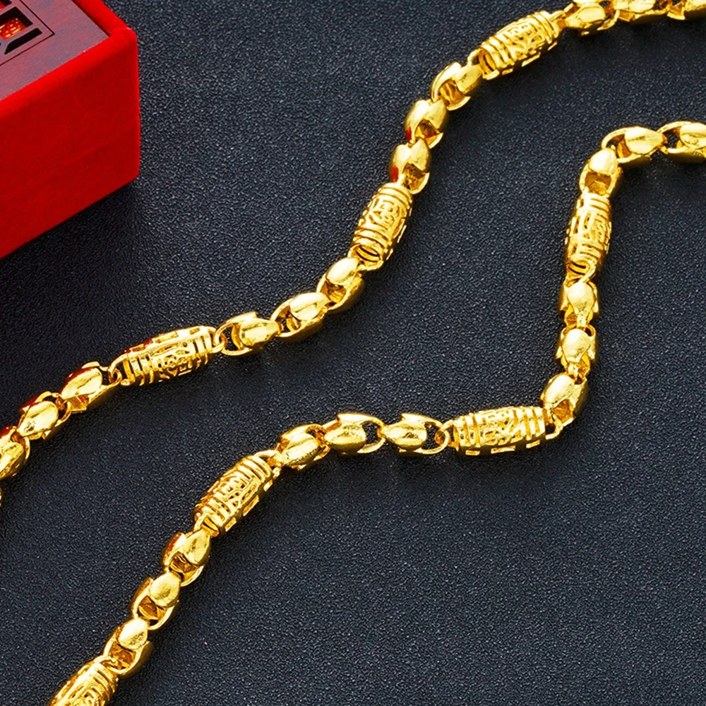 

Hip Hop Mens Necklace Yellow Gold Filled Beads Chain Classic Mens Jewelry