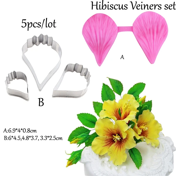 Hibiscus Flower Тюльпан Лепесток Veiner& Cutter силиконовые формы помадка формы для украшения торта инструменты для шоколада Gumpaste, Sugarcraft плесень CS267 - Цвет: Hibiscus Flower