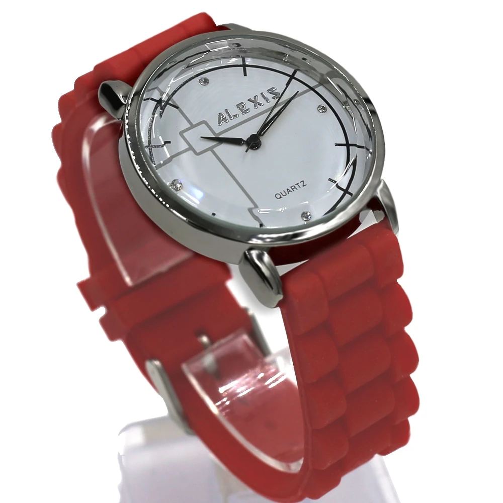 

Alexis Women Fashion Analog Quartz Round Wrist Watch Japan PC21J Movement Red Soft Silicone Strap White Dial Water Resistant