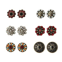 boucle doreille femme marque 2020 fashion shiny crystal beads stud earrings round enameling flower 6 pairsset earrings
