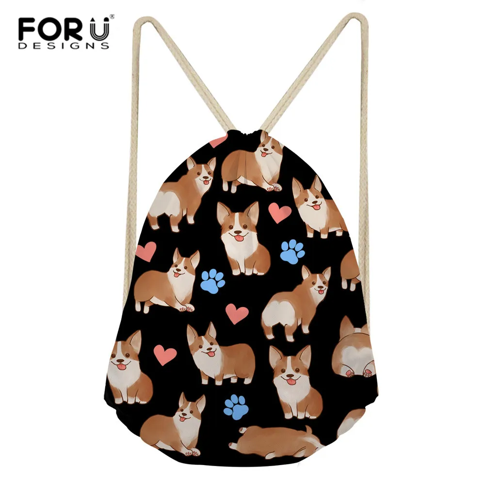 FORUDESIGNS/корги Русалка шнурок Сумка Рюкзак Цветы собака подростков рюкзаки унисекс