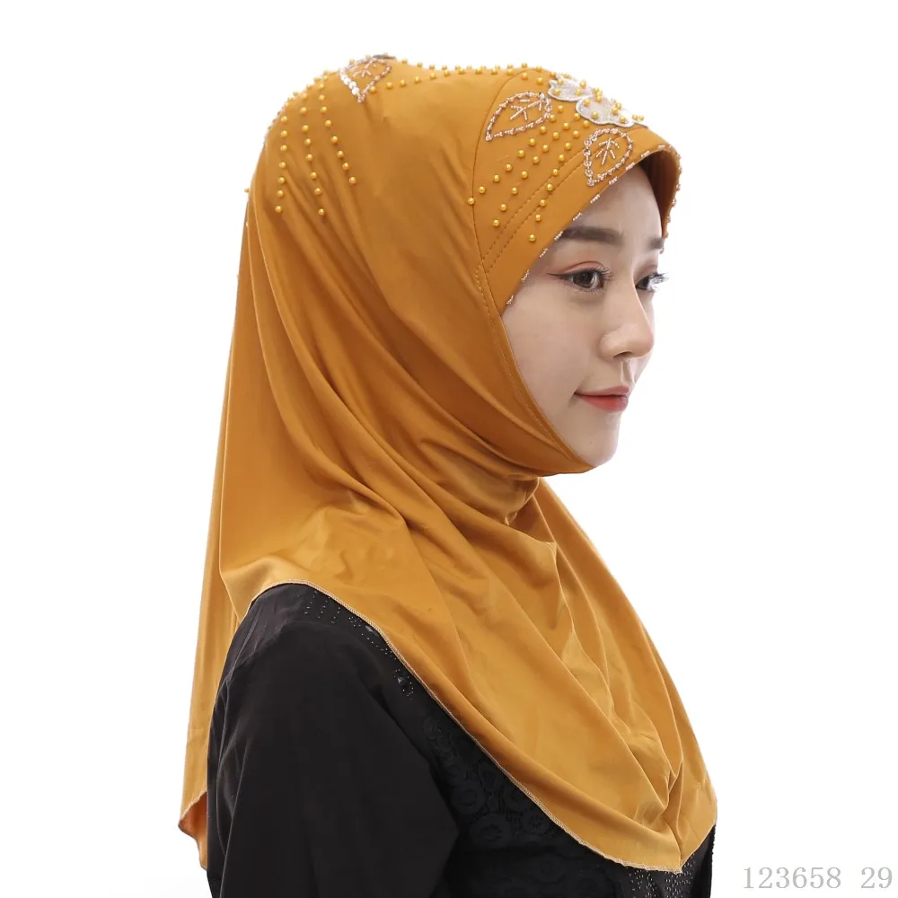 beanies for women Головной убор хиджаб малазийский хиджаб однотонные кепки мусульманский бисерный тюрбан мусулман Юго-Восточной Азии женский головной платок для мусульманского платья - Цвет: beanies for women