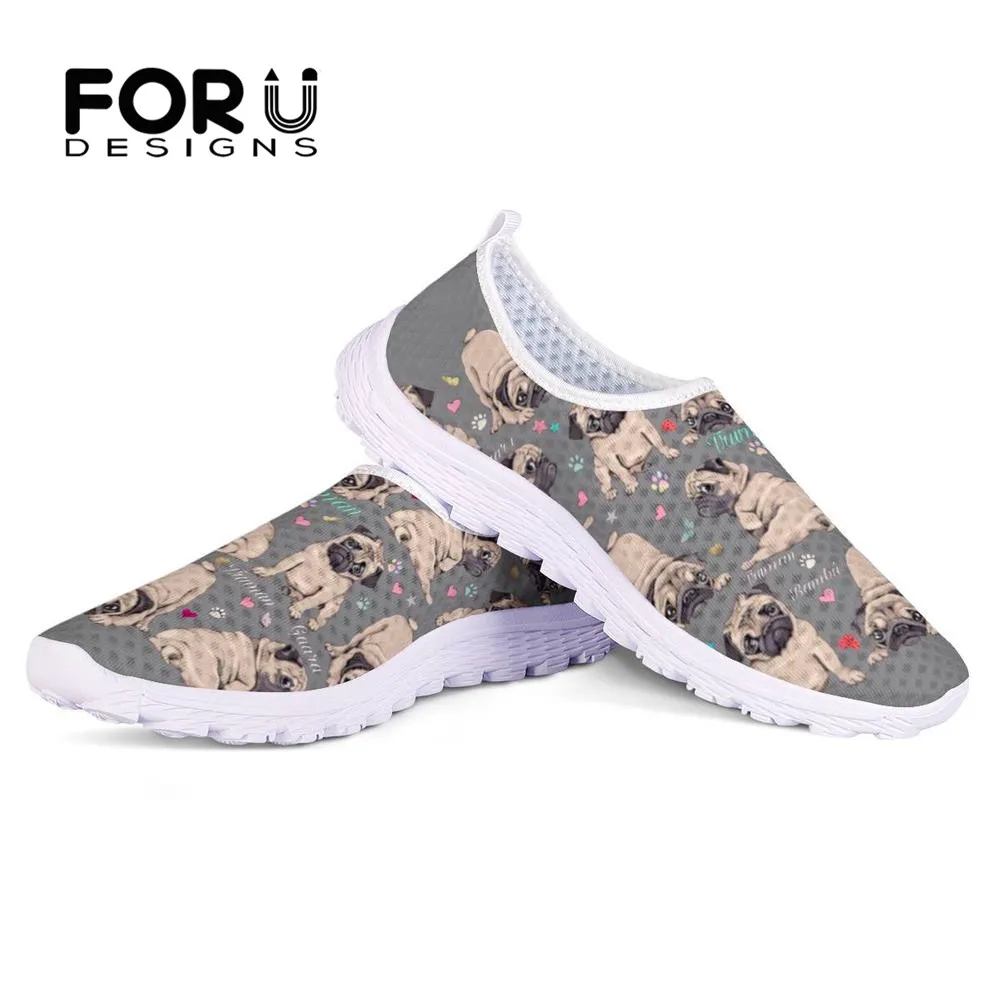 FORUDESIGNS/милая собака мопс узор Летние женские кроссовки на плоской подошве женская повседневная обувь женская Легкая сетчатая обувь без застежки для девочек-подростков
