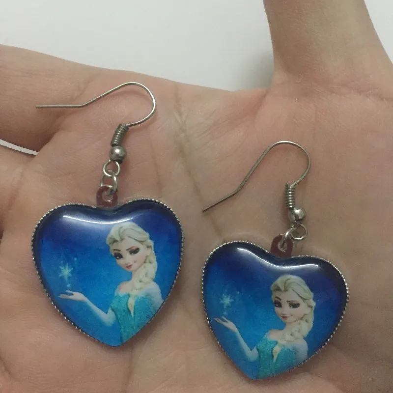 2 шт. зимние Анна Эльза персик Стекло кристалл сердце кулон серьги детская для