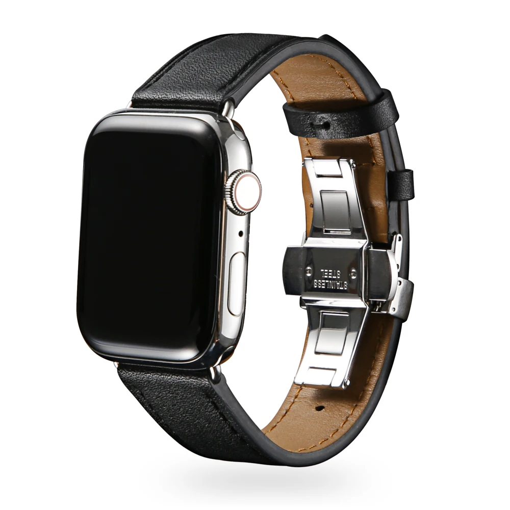 Кожаный ремешок для Apple watch band 4 44 мм 40 aplle iwatch correa 42 38 3 2 Бабочка Пряжка наручный