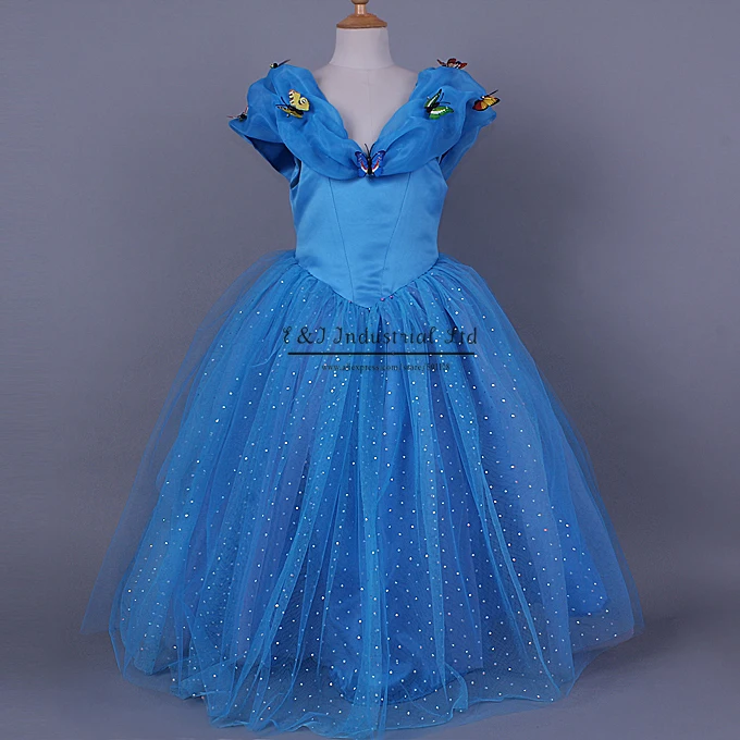 Милое детское платье Золушки голубое принцессы с бабочкой маскарадный костюм