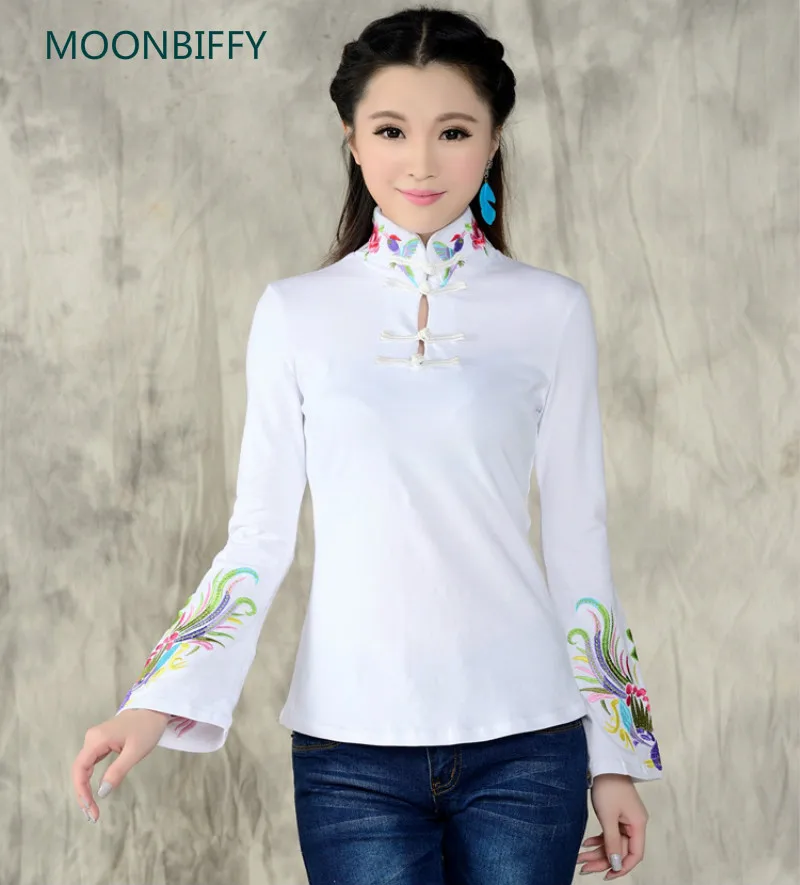 Рубашка в китайском стиле для беременных женщин осенняя Этническая черная белая