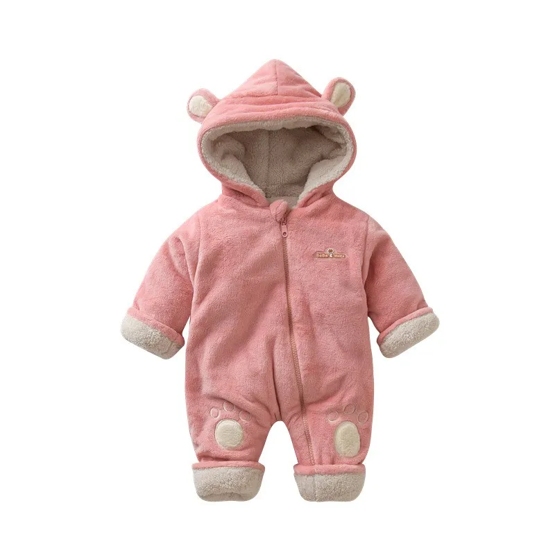 Розовый CROAL Chery Kawaii/Одежда для новорожденных мальчиков с медвежьими ушками; бархатный детский зимний флисовый комбинезон; теплый Детский комбинезон для девочек; верхняя одежда - Цвет: Розовый