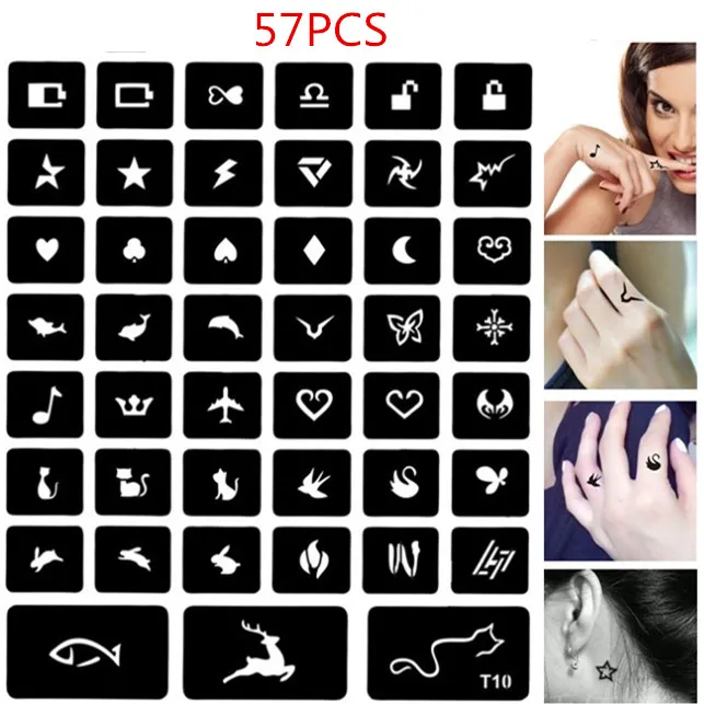 57 шт./компл. трафареты хны трафарет для татуировок в виде кошачьего оленя и сердца