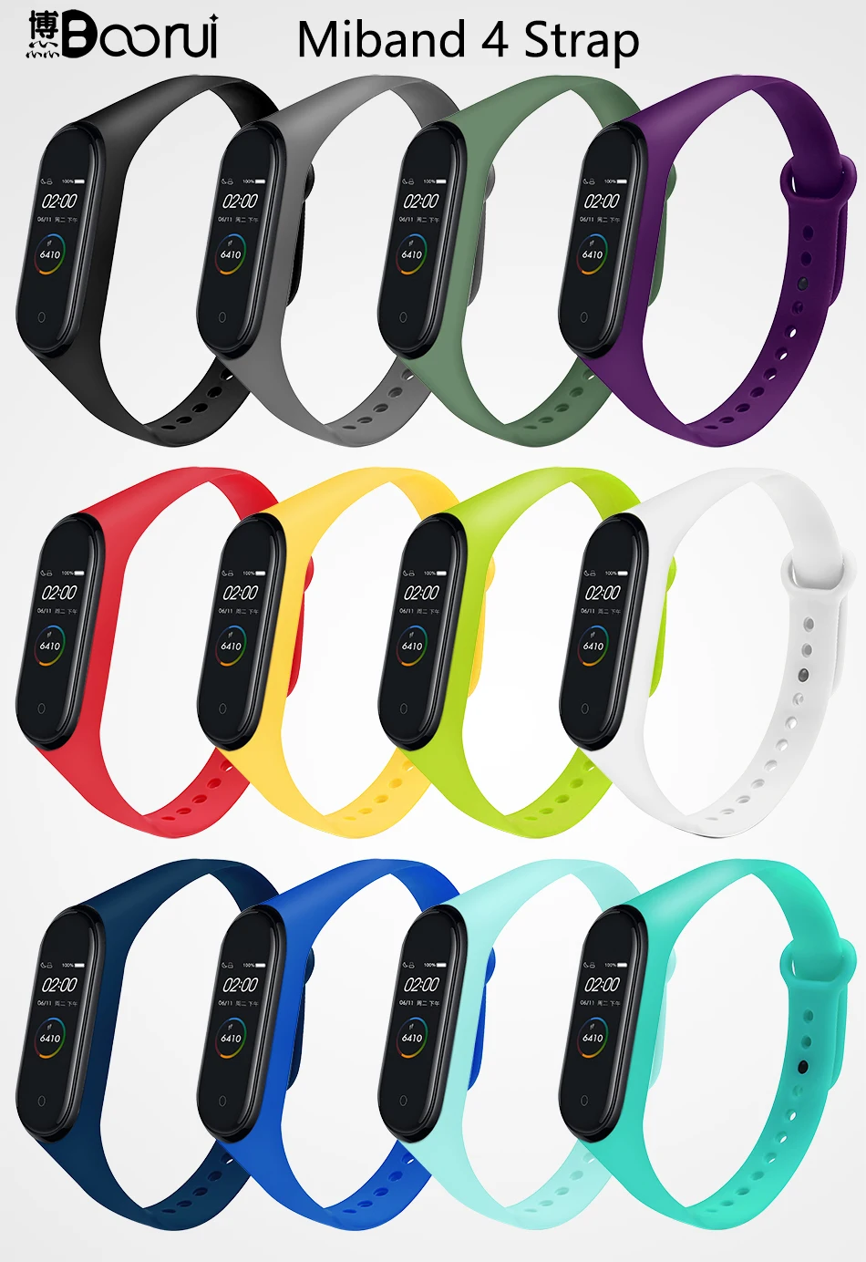 BOORUI mi band 4 ремешок для xiaomi mi band 4 ремешок на запястье чистый цветной relogio inteligente силиконовый сменный для xiaomi mi 4