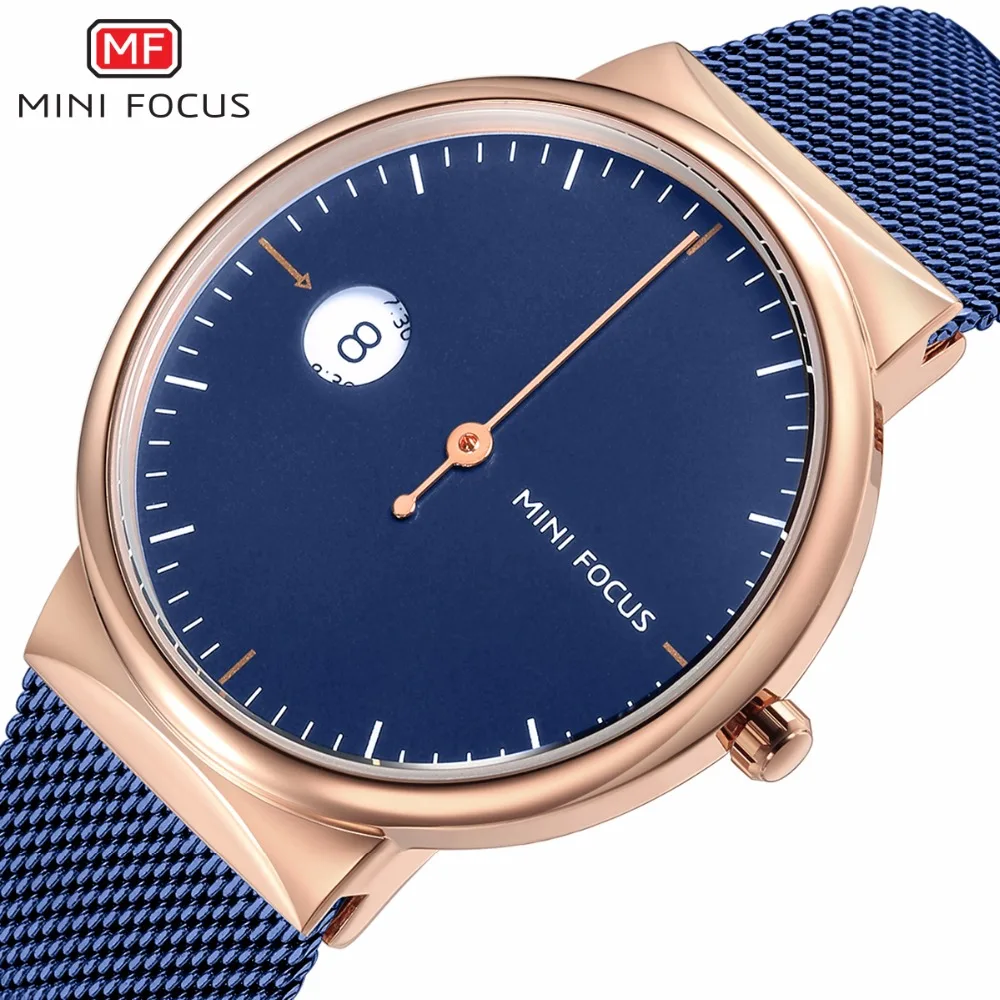 

Fashion Men Watches Simple Design Quartz Wristwatch Stainless Steel Mesh Strap Clock Male White Blue Relogio Masculino 0182G