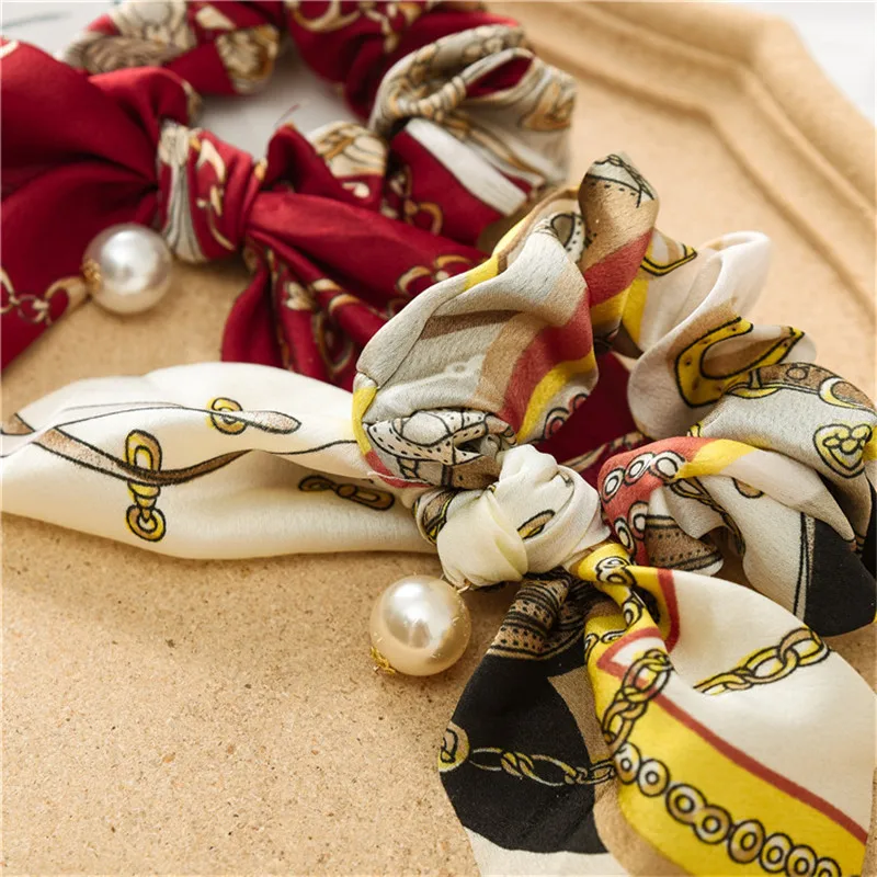 Ruoshui прекрасный кролик Scrunchies женщина печатных волосы с цветами Галстуки Девушки