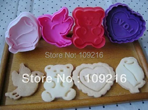 

wholesale!!! 4pcs/set Bird & Bear Food Grade Plastic Cake Biscuit Cookies Decorating Fondant Spring Plunger Cutter Tools