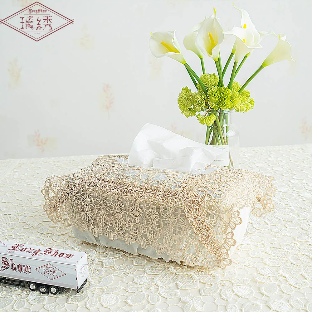 Unique Creative Design Home Household Hotel Table Decorative Embroidered Plaid Elastic Band White Grey Taupe Tissue Box Cover
