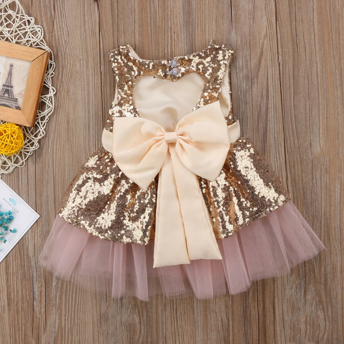 2018 Princess Kids Baby Girls Sleeveless Sequins Dress Party Wedding Gown Heart Backless Formal Bow Cute Lace Dresses | Детская одежда