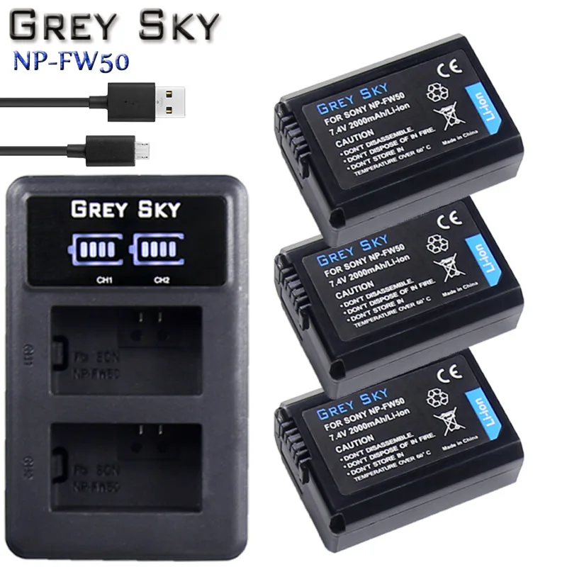 2000 мАч NP-FW50 NP FW50 батарея для камеры+ ЖК USB двойное зарядное устройство для sony Alpha a6500 a6300 a6000 a5000 a3000 NEX-3 a7R - Цвет: Charger and 3battery