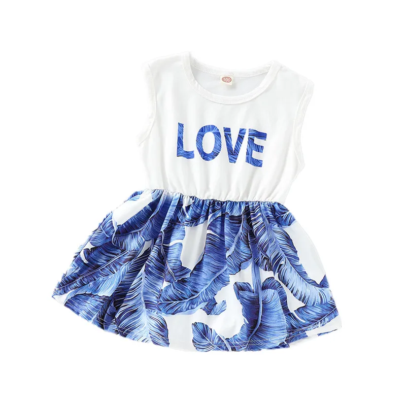Новинка летнее платье с надписью Love для маленьких девочек праздничное принцессы