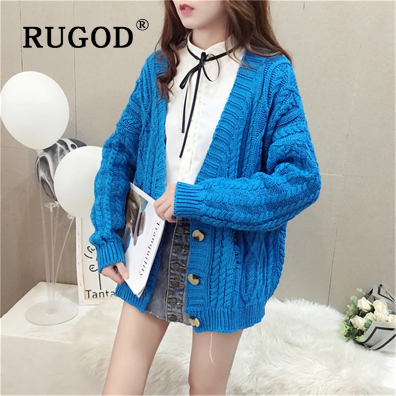 RUGOD Korean ins solid women knitted cardigan Elegant single-breasted loose style steetwear overcoat and sweaters female 2019 |