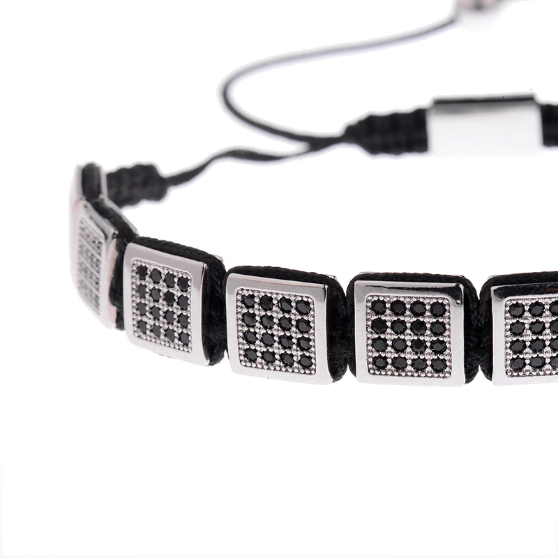 

Amader Luxurious Micro CZ Paved Square CZ Beads Braiding Bracelets For Men European American Weaving Women Jewelry AB1240