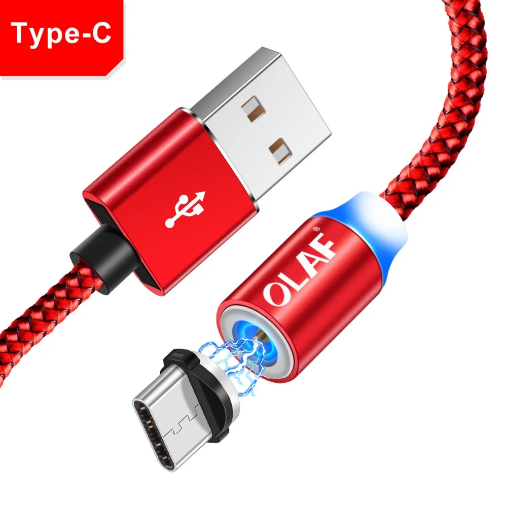 Red Type C OLAF 1 м 2 м светодиодный кабель для быстрой зарядки Micro usb type C для Xiaomi Redmi Note 7 Mi9 Магнитный кабель для зарядки для iPhone X XR XS Max - Цвет: Red Type C