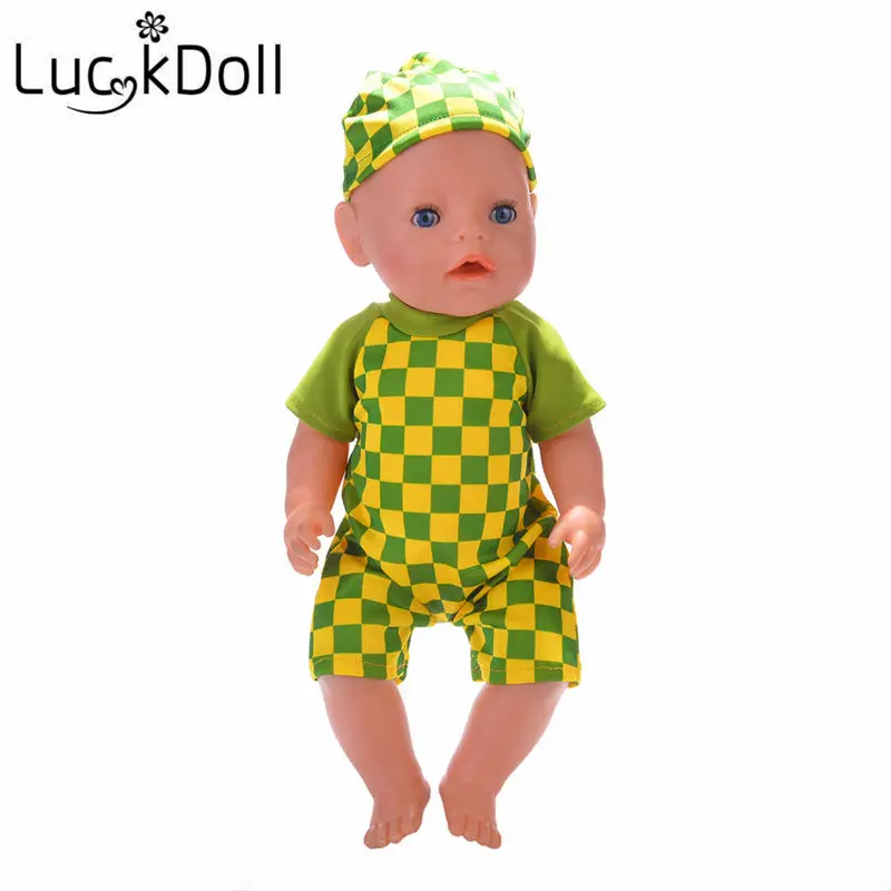 Комбинезон LUCKDOLL с летней печатью и шапкой для кукол размером 18 дюймов или 43 см