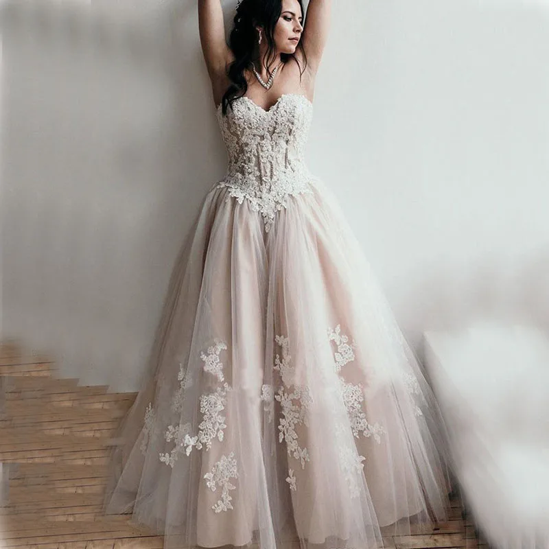 Милое Свадебное платье на заказ с аппликацией из бусин принцессы А-силуэта без