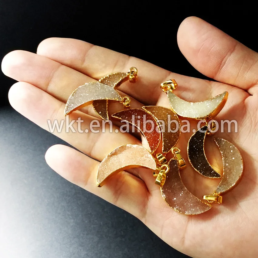 P474 натуральные подвески в форме полумесяца кулоны полумесяца|natural druzy|druzy pendantcrescent