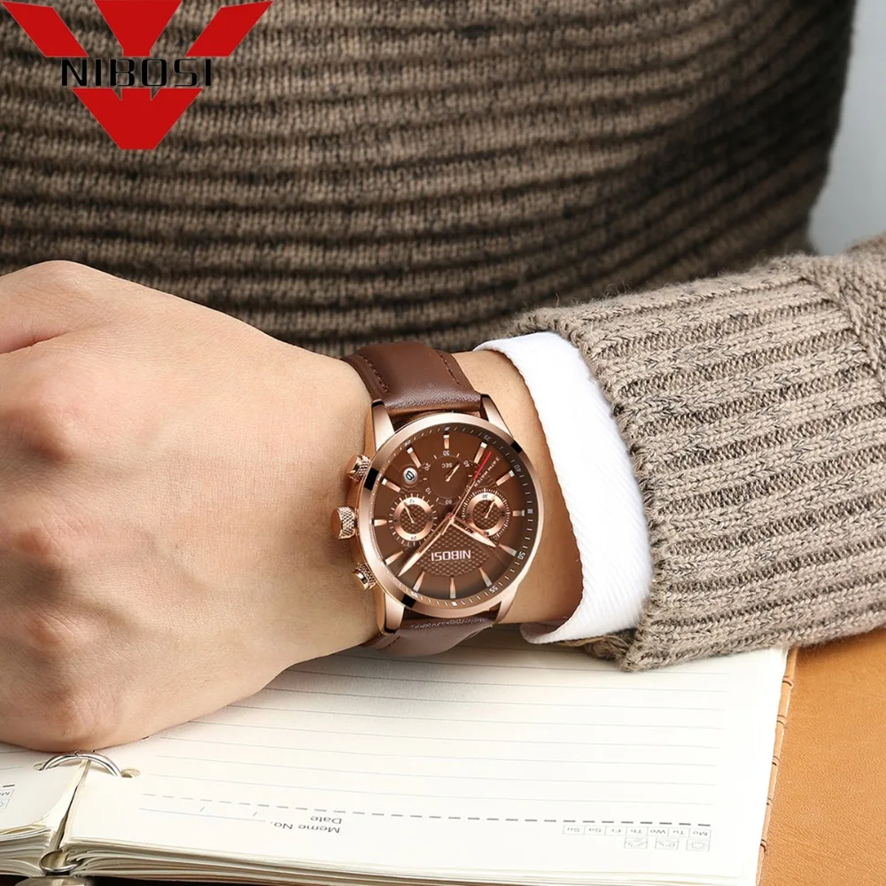NIBOSI Для мужчин часы классические роскошные модные кварцевые хронограф в полном