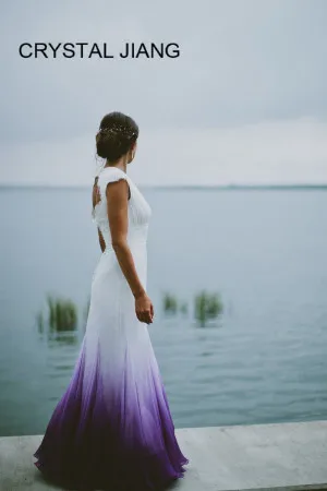Robe De Mariee Сексуальное Фиолетовое шифоновое свадебное платье Русалка с градиентом на заказ с v-образным вырезом без рукавов с открытой спиной свадебное платье в богемном стиле
