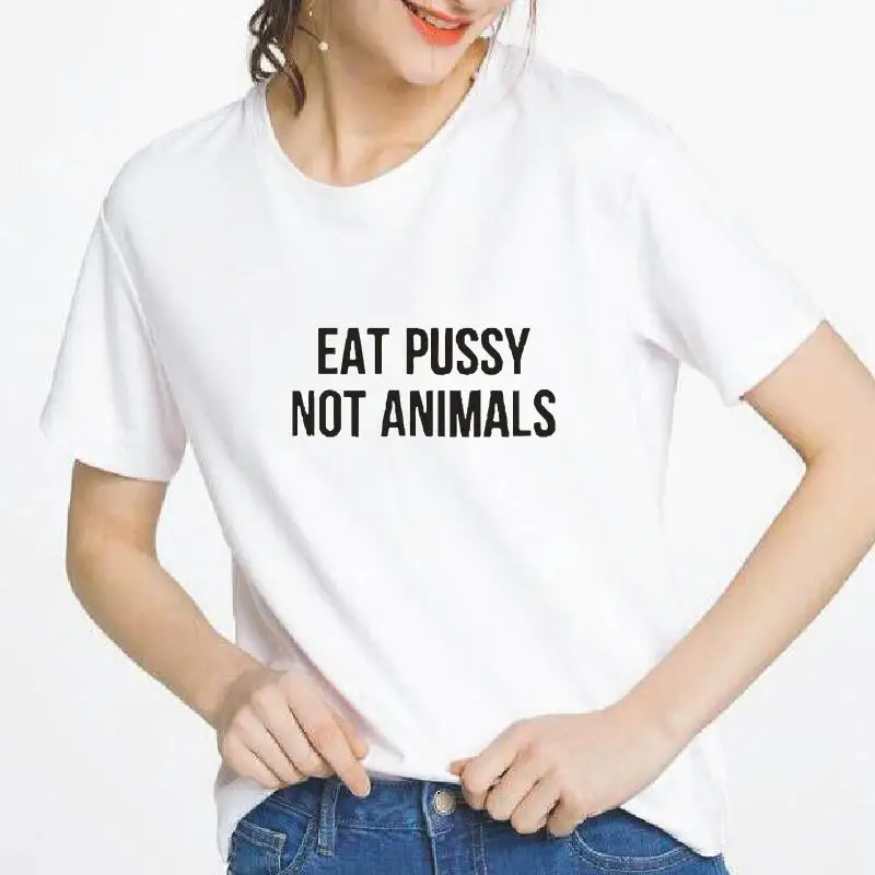 Футболка с надписью Eat Pussy Not Animals летняя хлопковая хипстерская забавная футболка