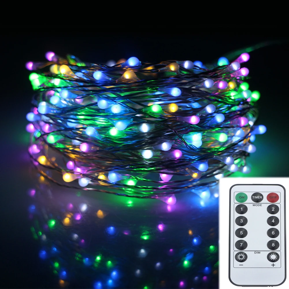 6AA питание от аккумулятора 20 м 200LED 8 режимов светодиодные гирлянды серебряный