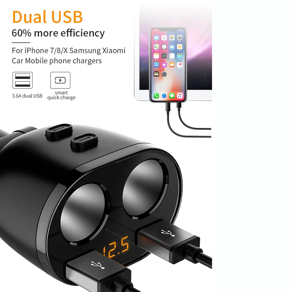 Двойная USB зарядка 2 полосная розетка для автомобильного прикуривателя