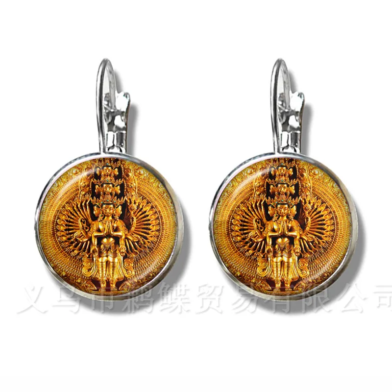 

Glass Time Gem Earrings 16mm Ganesha Buddha Elephant Silver Plated Stud Earrings Handmand Classic Jewelry For Women Girls