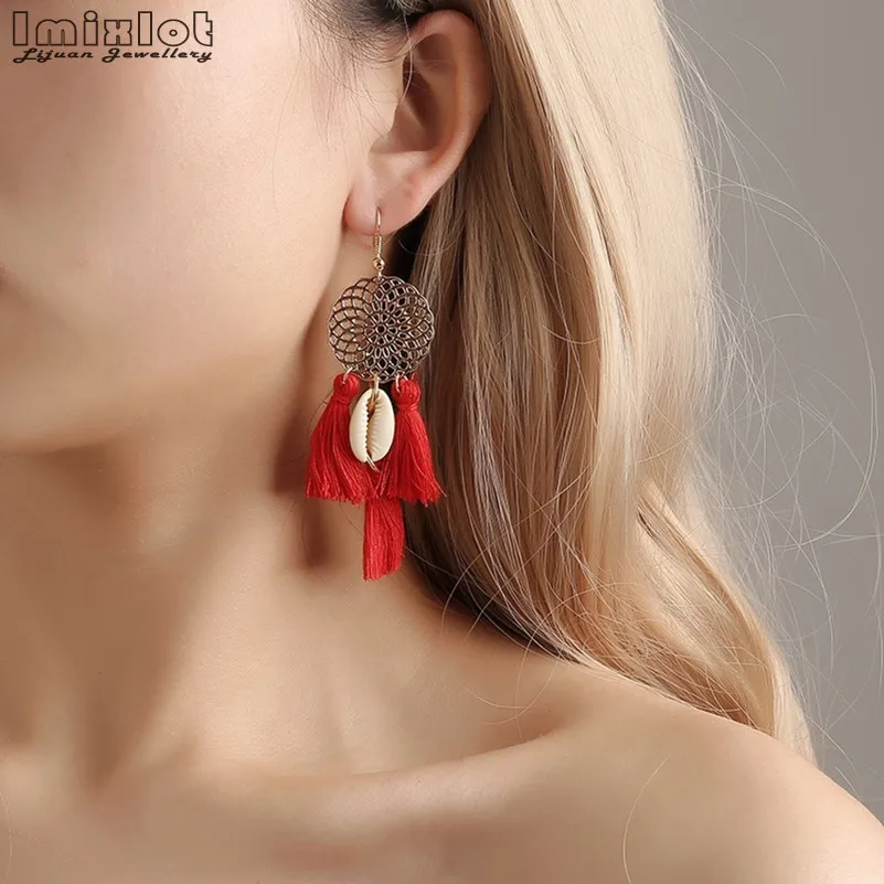 Богемные вязаные Серьги-Подвески ручной работы в виде Ловца снов для женщин