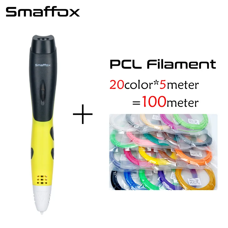 yellow add 100m PCL SMAFFOX 3D Ручка BP-05, которая имеет встроенную батарею и низкую температуру печати, Дети diy ручка для рисования, креативный eduacation подарок - Цвет: yellow add 100m PCL
