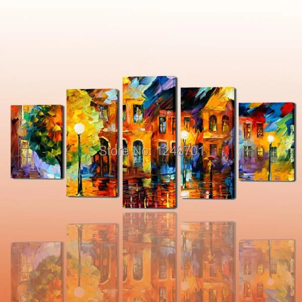 

high quality hand paintedabstract palette knife oil painting night scenery oil painting on canvas set of five panels