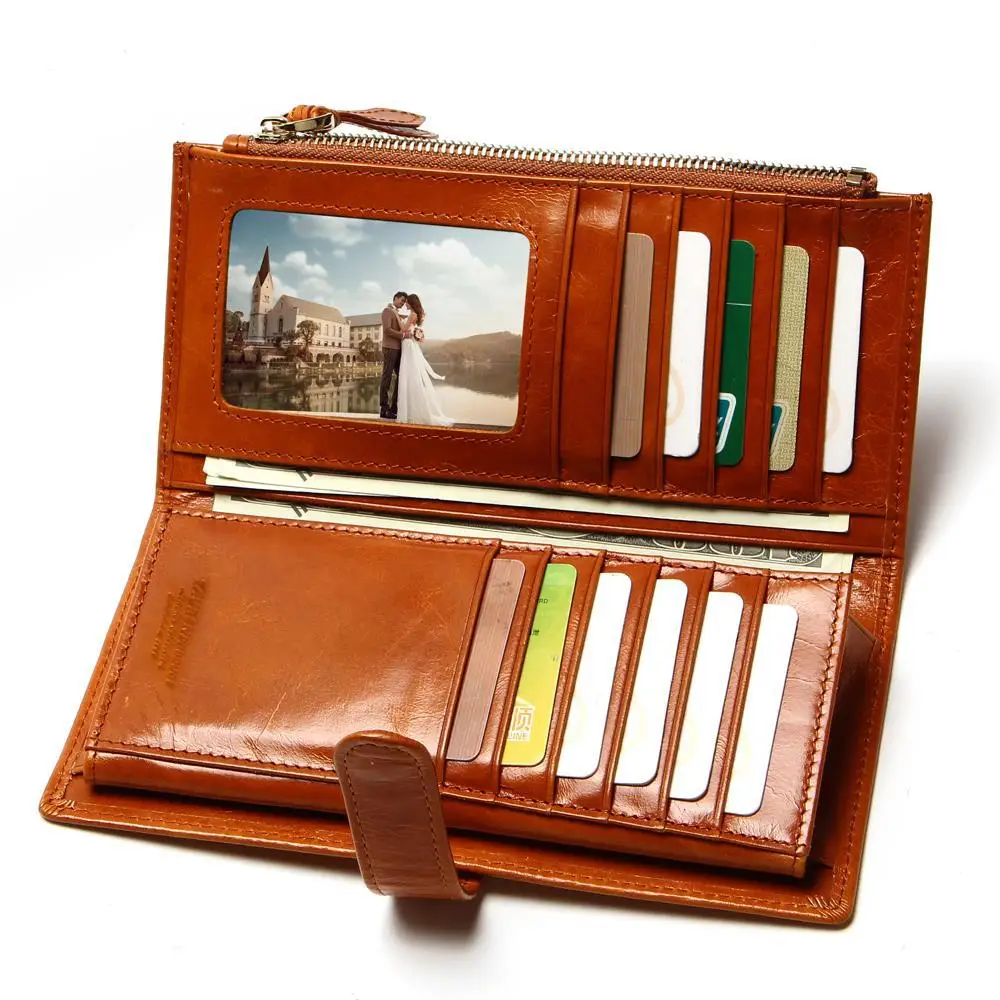 Новинка 2020 винтажные Длинные Стильные женские кошельки из вощеной кожи