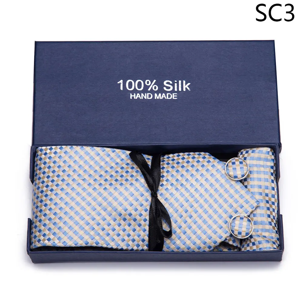 SC3 Плед Пейсли шеи галстук красные, синие Gravatas Hanky набор запонок шелковые галстуки ручной работы для Для мужчин модные цветочный шейный платок Corbata - Цвет: SC3