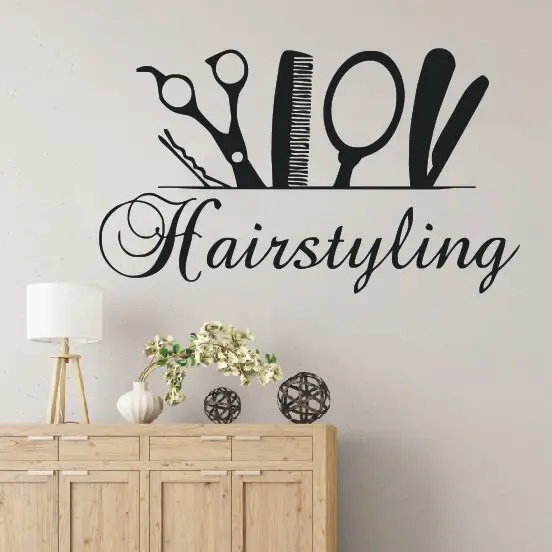 Hairstyling стикер на стену красота парикмахера салонная Наклейка на стену инструменты ножницы стиль обои виниловые наклейки на стену виниловая наклейка AY962