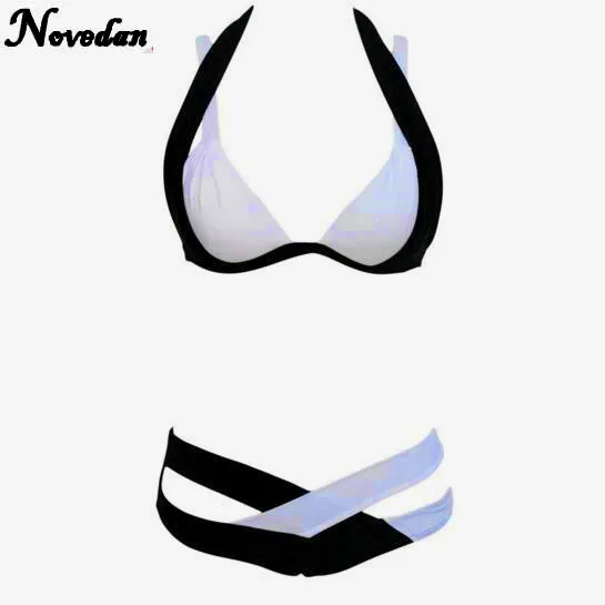 Черно-белое раздельное сексуальное бикини 2017 пуш-ап бандажный пляжный женский