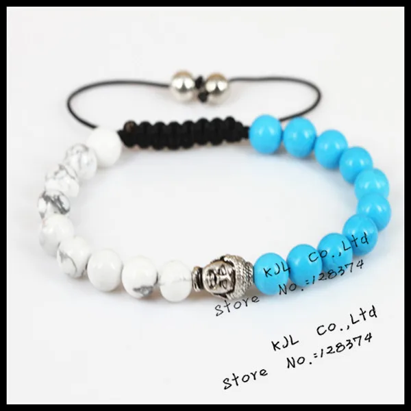 Новинка 2017 модная веревочная цепочка браслет из белого камня howlite с головой Будды