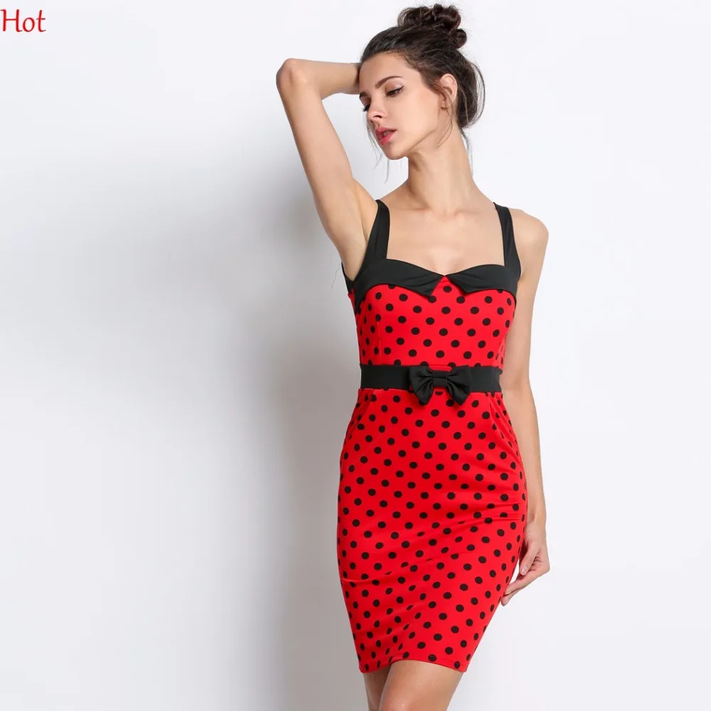Женские Ретро Платья для женщин рокабилли Bodycon платье в горошек с принтом плюс