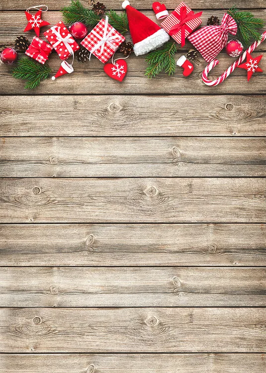 Sensfun Винтаж Wood Photo Backdrop Рождественский подарок шапка носок с сердцами и звездами