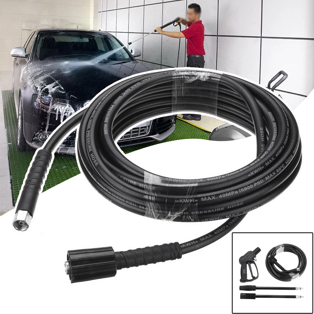 

8M 5800PSI High Pressure Washer Hose Spray Gun Wand Lance Water Washer Pump Tube With 135Bar Lance Kit