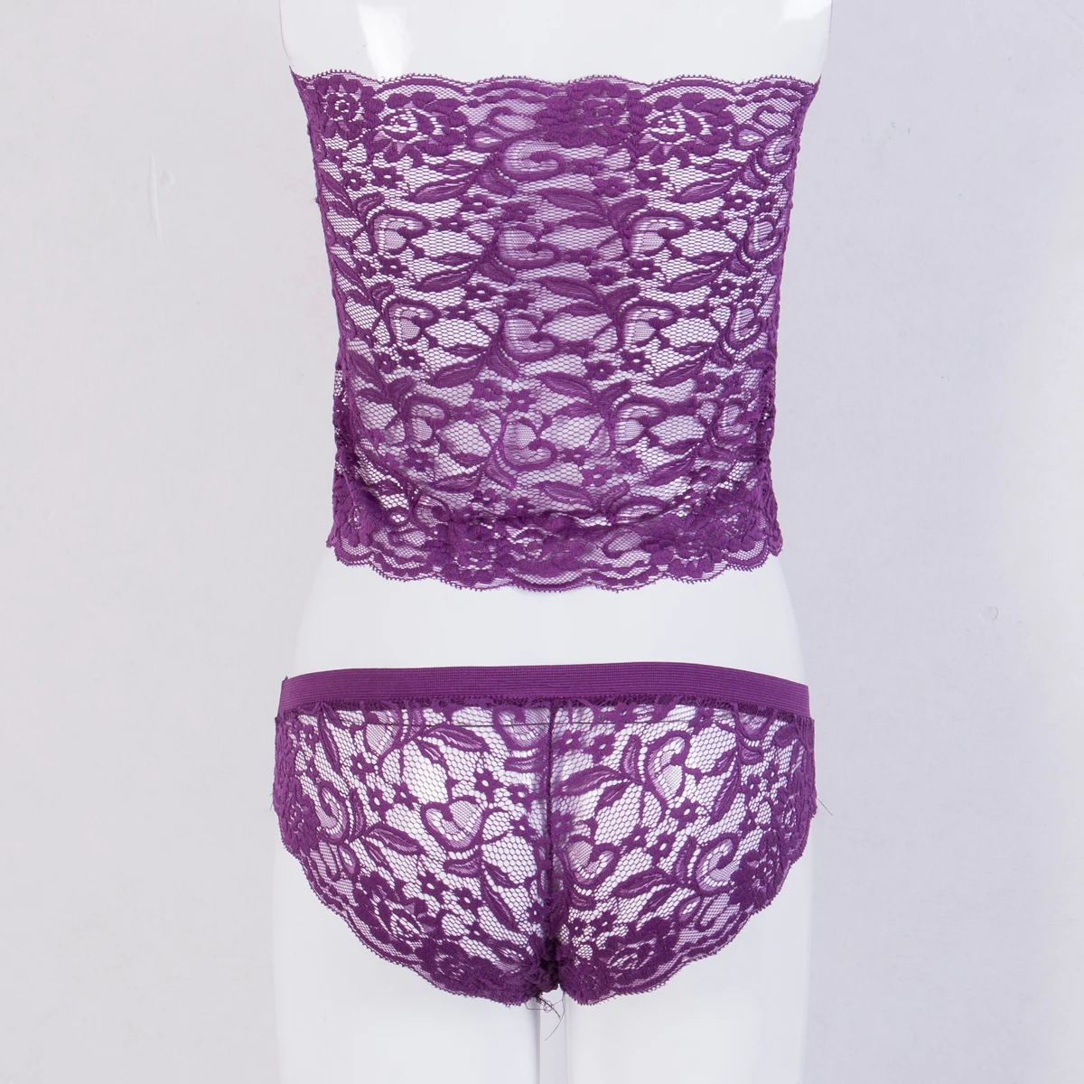 

Women Sexy Lace Lingerie Set Purple Strapless Tops Bra G-String Thong Underwear Nightwear Sets Plus Size